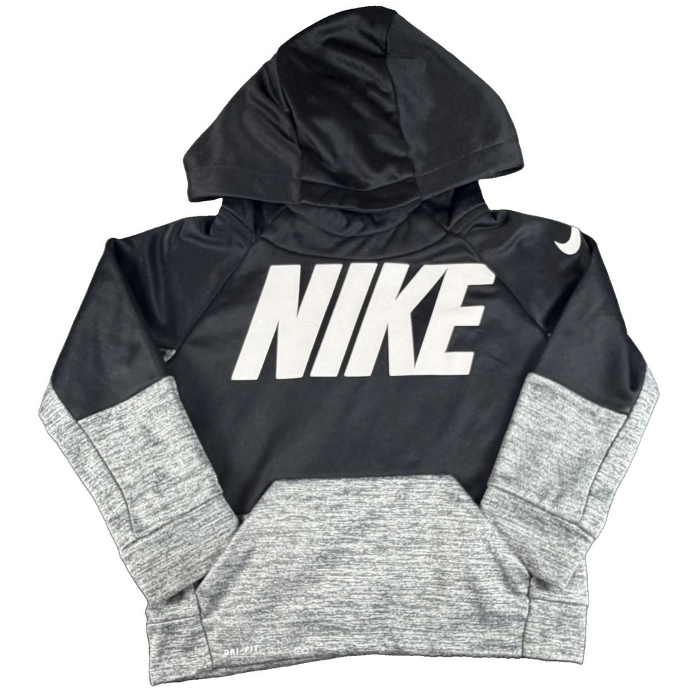 Nike Hoodie Toddler 3T Black Gray Dri-Fit Logo Pullover Colorblock Sweatshirt